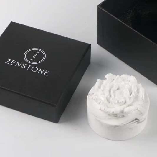 Zenstone White Ceramic Peony Aroma Diffuser – Elegant Home Décor Flower Design, Add Essential Oils for Natural Fragrance, No Flame or Electricity (White)