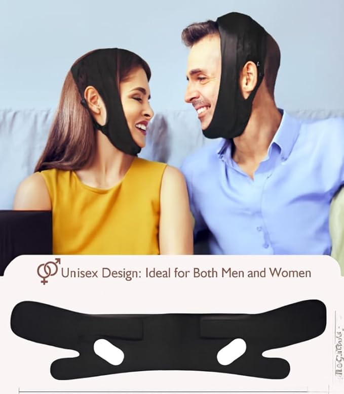 Jawline Shaper Chin Strap for Sleeping, Reusable V-Line Mask for Women Face Lifting Made w/Electric-Hot-Press Tech for Skin-Friendly & Breathable Cooling Fabric (Black, One Size)