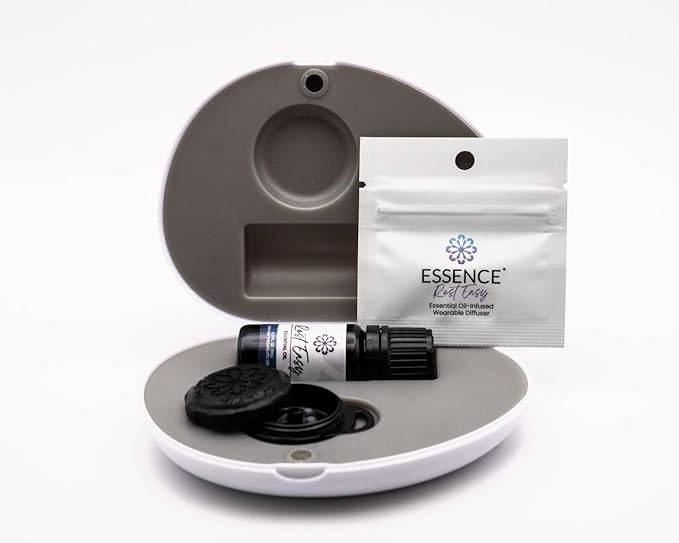 Essence Pearl Travel Case | Rest Easy Essential Oil | Aromatherapy Nasal Diffuser & Essential Oil Carrying Case | Himalayan Cedarwood & Ho Wood Blend | Travel-Friendly Kit | Black Pod