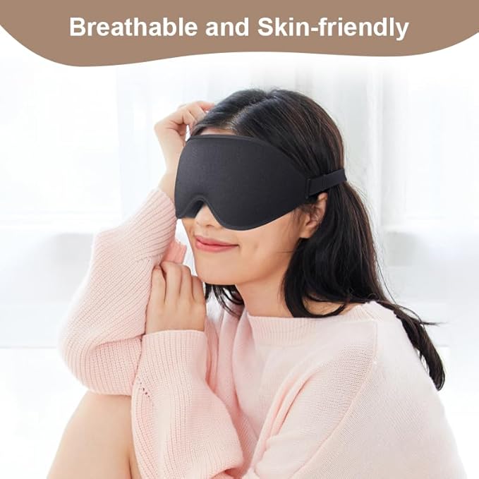 Sleep Mask, Joybear 3D Eye Mask for Sleeping, 100% Light Blocking Sleep Mask for Men Women, Zero Eye Pressure Night Blindfold with Adjustable Strap, Soft Eye Shade Cover for Travel, Black