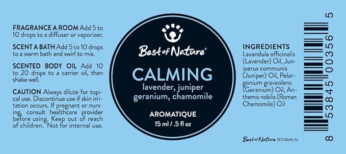Best of Nature Calming Essential Oil Blend – Lavender, Roman Chamomile, Geranium & Juniper – 100% Pure for Diffuser, Relaxation & Self-Care – Soothing Aromatherapy