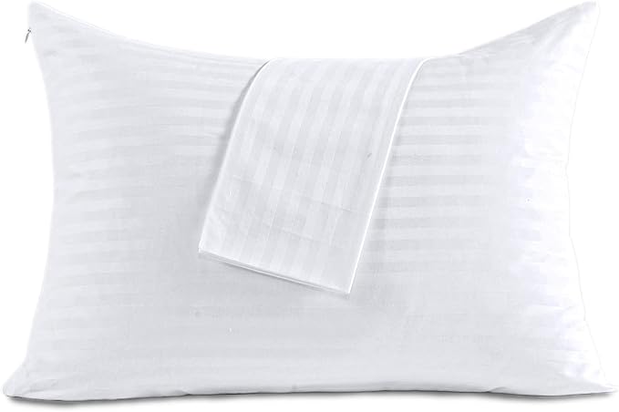 100% Cotton Pillow Protectors with Zipper Queen Size, White Pillow Cases for Home & Hotel, Sateen Soft Cooling Hidden Zippered Pillow Case Protector for Hair & Skin, 20x30 in, 1 Pack
