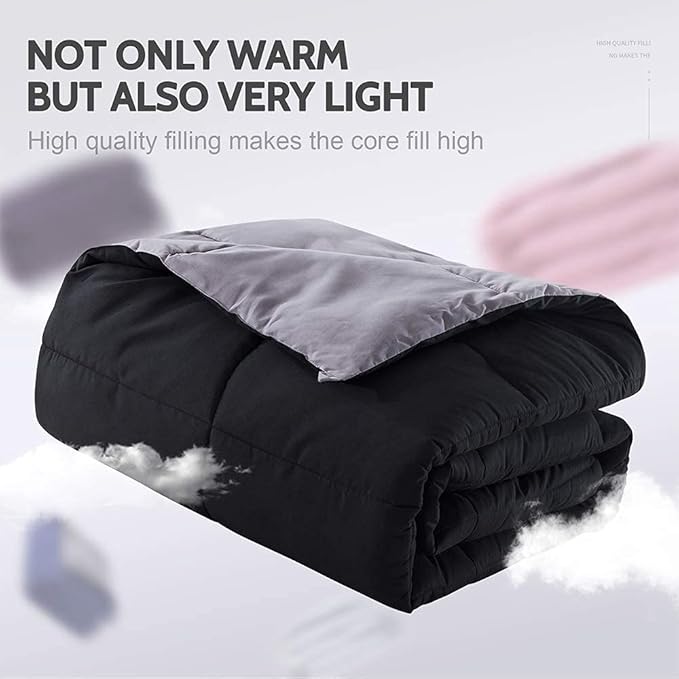 Decroom Lightweight California King Comforter Set with 2 Pillow Sham - 3 Pieces Set - Quilted Down Alternative Comforter/Duvet Insert for All Season - Black/Grey - Cal King Size