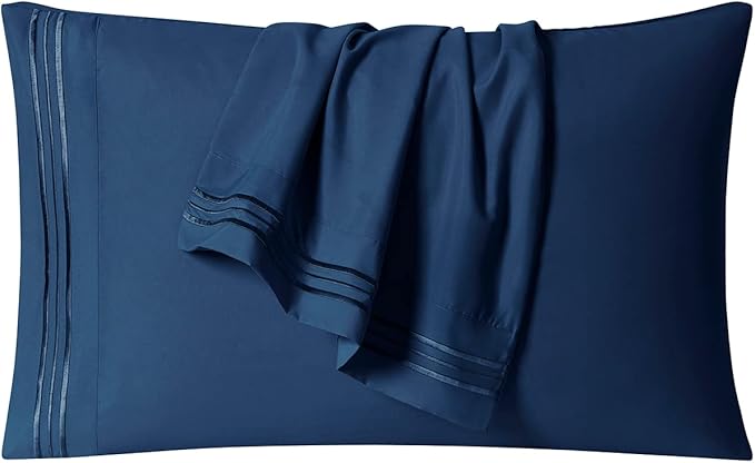 Clara Clark Bed Sheets, Premier 1800 Series 4 Piece Bed Sheet Set, Deep Pocket, Wrinkle, Fade, Stain Resistant, Luxury Soft Bedding Sheets & Pillowcases, Split King, Navy Blue