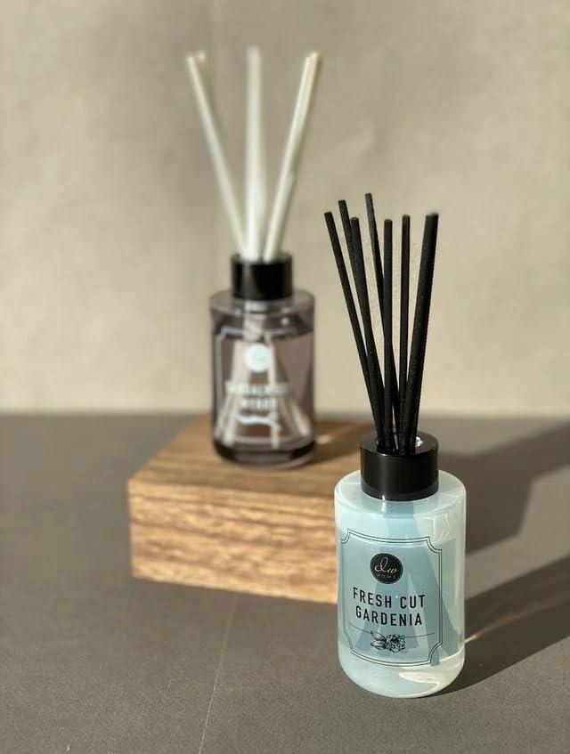 DW Home Reed Diffuser Set Fresh Cut Gardenia Scent for Bathroom Accessories Shelf Decor & Air Fresheners, 3.3 oz Essential Oils, House Bedroom Office Decor & Gift