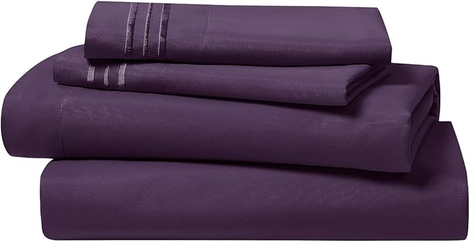 Clara Clark 1800 Premier Series 4pc Bed Sheet Set - King, Purple Eggplant