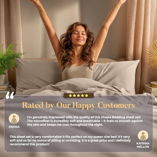 Utopia Bedding California King Size Sheet Set – 4 Piece Bed Sheets, Soft and Breathable Microfiber, Includes 1 Fitted Sheet, 1 Flat Sheet and 2 Pillowcases – Oeko Tex (Beige)