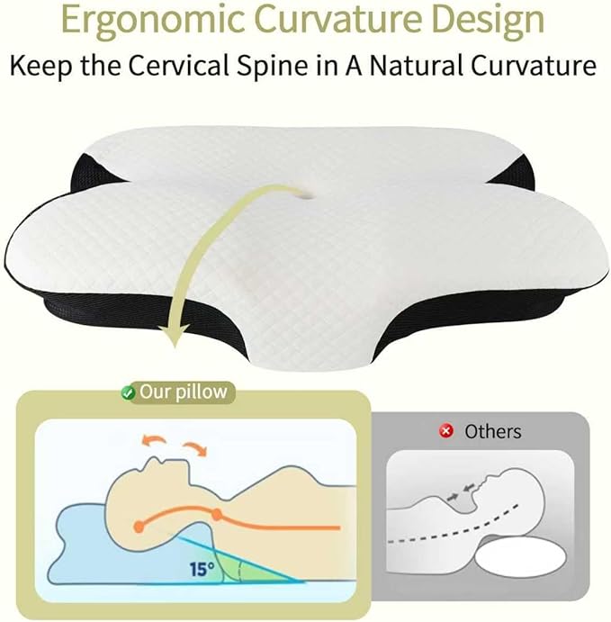 Cervical Neck Pillow for Neck Pain Relief and Sleeping, Ergonomic Contour Memory Foam Pillow with Breathable Pillowcase, Neck Support Pillow for Side, Back, Stomach