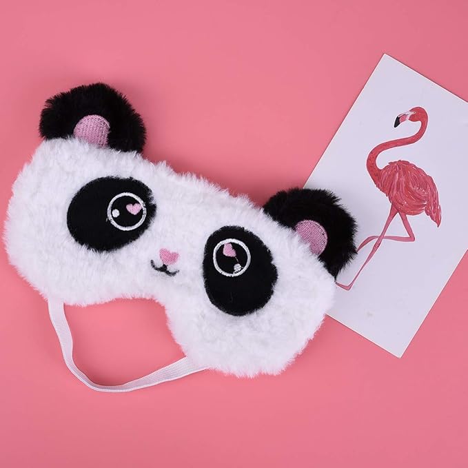 Cute Panda Sleeping Mask, Soft Fluffy Plush Blindfold Funny Novelty Animal Sleep Mask Eye Cover Eyeshade for Kids Girls Boys Women Men Night Nap Travel Meditation (Black & White, Panda)
