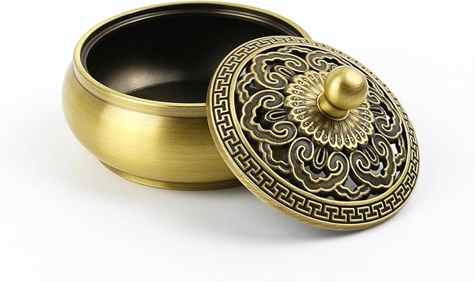 Incense Burner Kit, Charcoal Incense Burner & Incense Powder Burner for DIY Incense Making Kit, Home Fragrance Holder for Aromatherapy, Meditation, Yoga(Brass Ruyi GAI Cover)