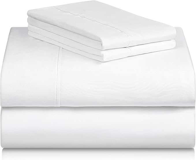 LuxClub 4 PC California King Size Sheet Set Bed Sheets Deep Pockets 18" Wrinkle Free Cooling Sheets Machine Washable Hotel Bedding Silky Soft - White California King
