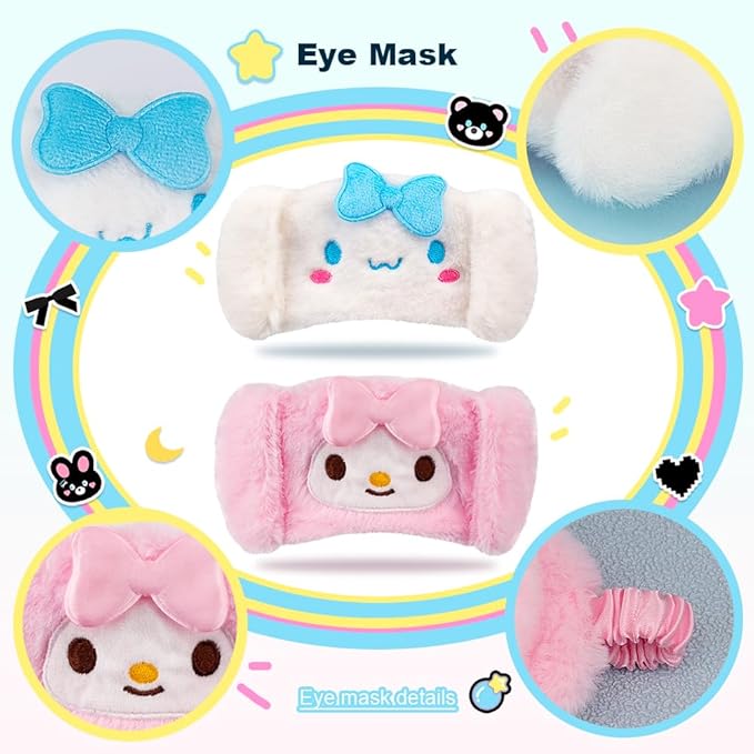 Kawaii Anime Plush Sleep Eye Mask, Cute Cartoon Animal Blackout Sleeping Eye Cover for Girls Women Kids (Melo)