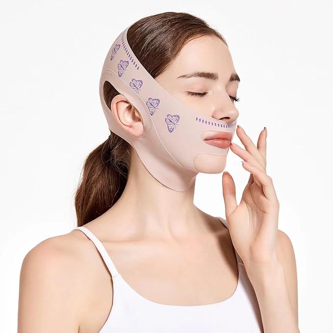 Beauty Face Sculpting Sleep Mask, Double Chin Reducer,V Shaped Slimming Face Mask, Reusable Facial Shaped UP Lift Mask- Anti-Aging and Anti-Wrinkle Band (Pink B)