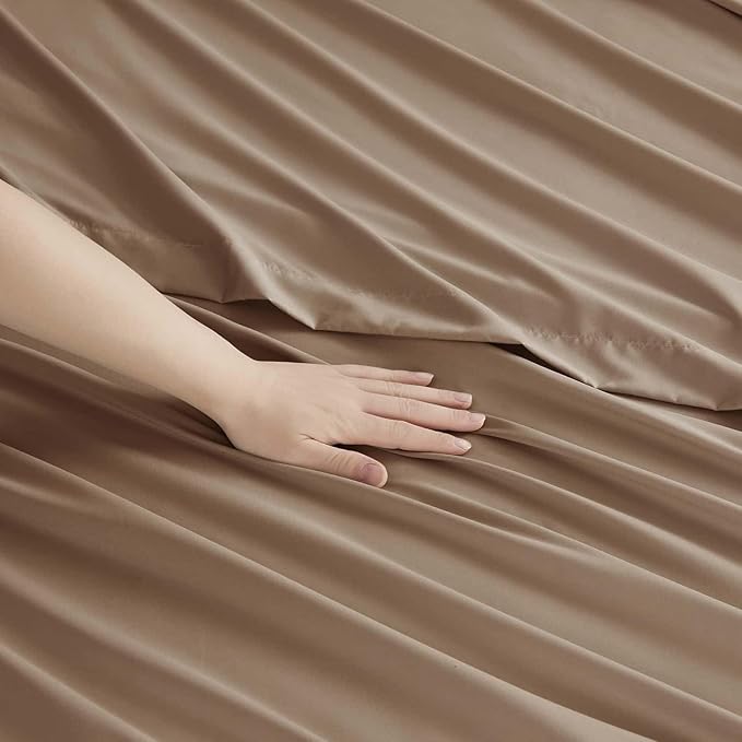 Clara Clark Twin XL Sheets, 5 Piece Set - Hotel Luxury Bed Sheets, Super Soft Bedding Set, Twin XL Size, Taupe Sand