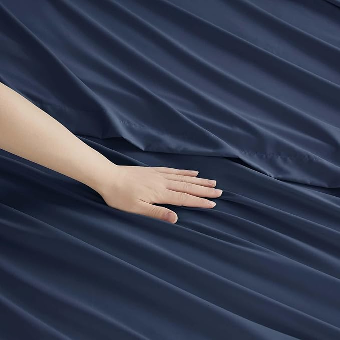 Clara Clark Twin Sheets, 5 Piece Set - Hotel Luxury Sheets for Twin Size Bed, Super Soft Bedding Set, Twin Size, Navy Blue