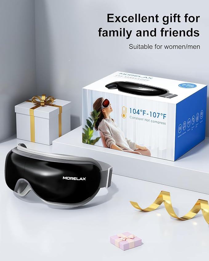 Morelax Eye Massager with Heat & Bluetooth Music, Birthday Gifts for Women, Reduce Eye Strain, Headache Relief and Improve Sleep, Eye Care Gift(Black)