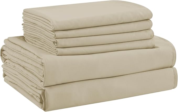 Twin Sheets Set - 4 Piece Soft Microfiber and Wrinkle Free Sheets - Easy Care, Extra Soft, Cooling Sheets - 1 Deep Pocket Fitted Sheet 1 Flat Sheet and 2 Pillowcases (Twin Beige)