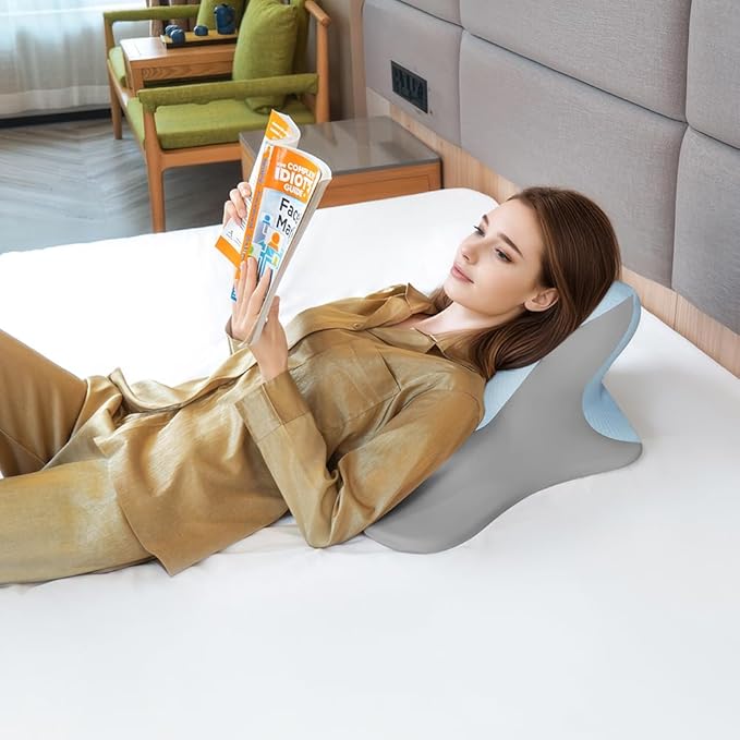 Reading Pillow for Bed, Lying, Leaning and Prone, Ergonomic Memory Foam Bed Wedge Pillow for Headboard, Chin & Back Support Pillows on Bedrest Couch Floor- Blue