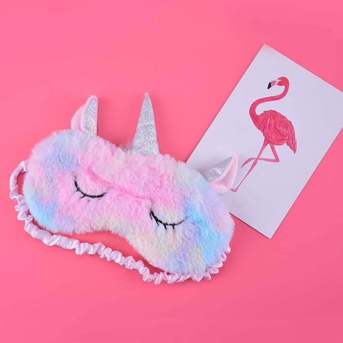 Cute Unicorn Sleeping Mask, Soft Fluffy Plush Blindfold Funny Novelty Animal Sleep Mask Eye Cover Eyeshade for Kids Girls Boys Women Men Night Nap Travel Meditation (Rainbow, Unicorn)