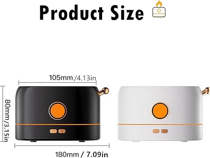 Ultrasonic Essential Oil Diffuser with Flame Effect, 200ml, Sleep Aid Humidifier, Auto Shut-Off, Night Light, Black