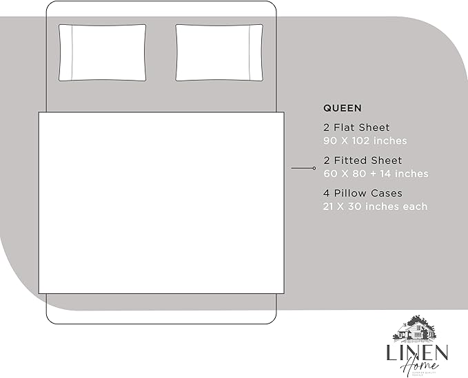 Linen Home 2-Pack Queen Sheet Set, 100% Cotton Percale Bedding, 8-Piece Value Bundle, Deep Pocket Cooling Bed Sheets for Hot Sleepers, Breathable & Crisp Hotel Quality, Long-Staple Cotton, Silver