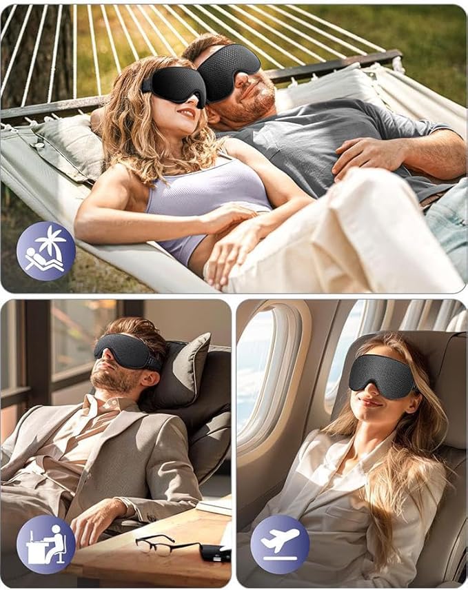 3D Contoured Sleep Mask for Men & Women - 100% Blackout Eye Mask with Adjustable Strap | Breathable Travel Sleeping Mask, Night Shift & Nap Essential