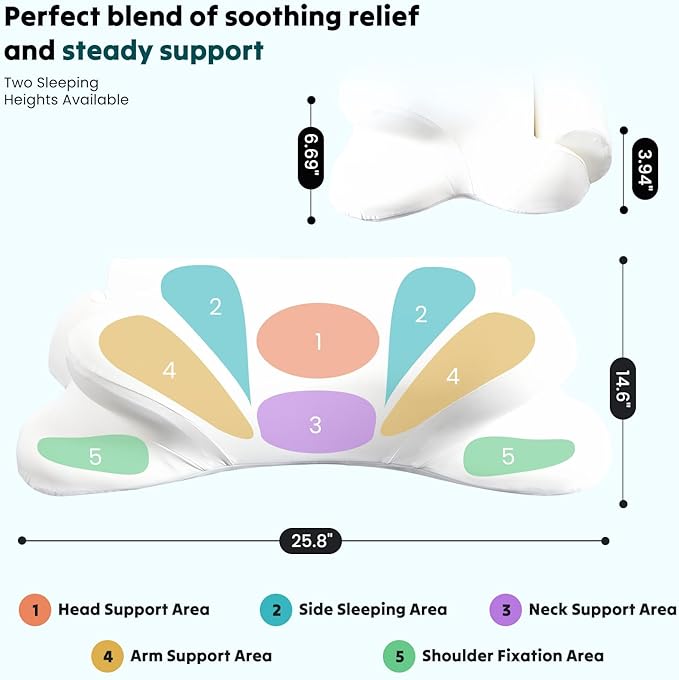 NEWBULIG Cervical Neck Pillow - Ergonomic Memory Foam Pillow for Neck Pain Relief, Contour Orthopedic Bed Pillow for Side, Back & Stomach Sleepers with Neck Support, 25.81" Lx14.6 W, White