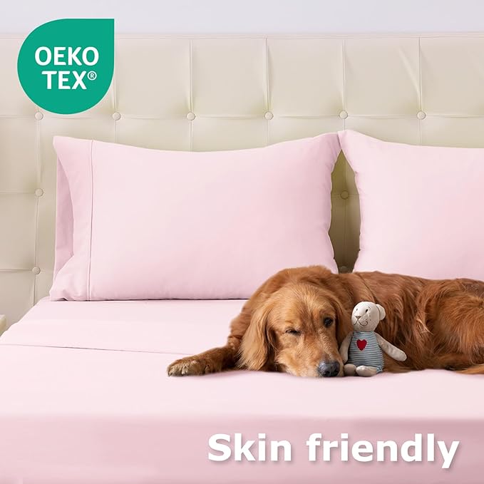 Twin XL Size Bed Sheet Set - 3 Piece Soft Microfiber Sheets with Deep Pockets, Cooling Technology, and Wrinkle-Free Pillowcase. Hotel-Quality, Durable Bedding, Light Pink