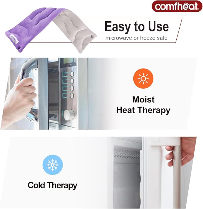 Neck Heating Pad Microwavable for Pain Relief, Moist Hot Compress Microwave Neck Warmer Wrap FSA Eligible HSA for Sore Muscles Relief, Lavender Aroma, 25 x 5.7 Inches, Purple