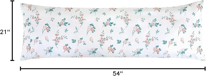 Elegant Comfort Ultra Soft 1-Piece Set Floral Print Pillowcases - 1500 Premium Hotel Quality Microfiber, Soft and Smooth Hidden Zipper Closure 1-Piece Pillow Covers - Body Pillowcase, Pink Celia