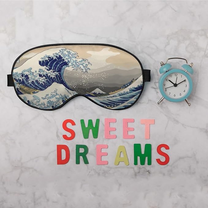 Great Wave Sleep Eye Mask Eye Cover Oriental Japanese Ocean Sea Waves Blue Silk Eye Mask for Sleeping with Adjustable Strap for Travel Nap Shift Work Office