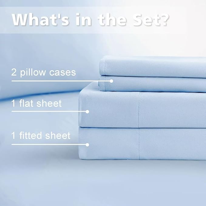 King Size 4 Piece Bed Sheet Set - Ultra Imitation Cotton-Hotel Luxury Bed Sheets Deep Pocket up to 15" - Premium Breathable & Cooling Sheets - Wrinkle, Fade, Stain Resistant (Light Blue, King)