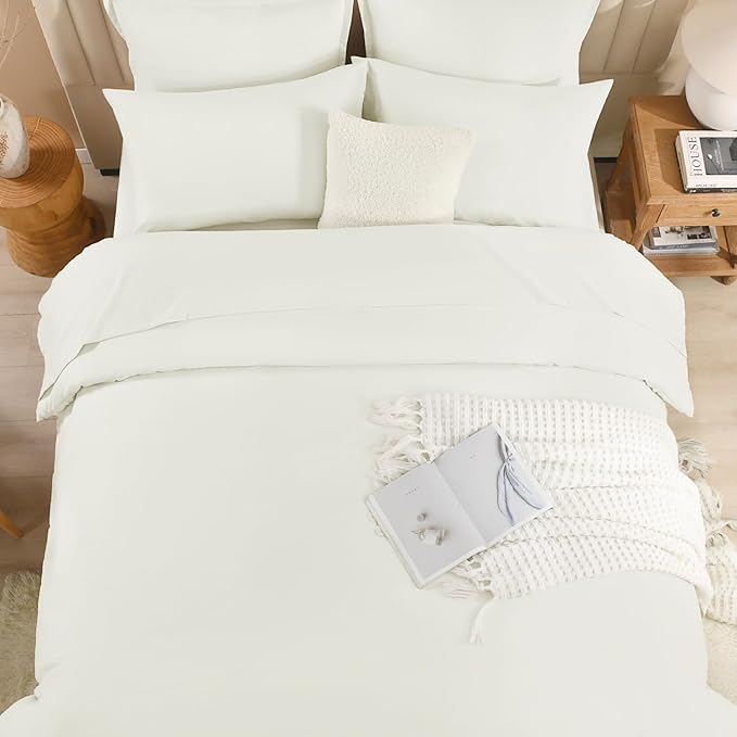 Litanika King Size Comforter Set Ivory - 7 Pieces Bed in a Bag King Bedding Comforter Sets, Solid Lightweight Bed Set with Comforter, Sheets, Pillowcases & Shams