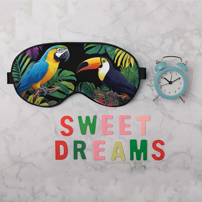 Tropical Birds Sleep Mask Eye Mask Plants Parrot Bright Leaves Colorful Bird Sleep Mask Light Blocking Adjustable Smooth Soft Eye Masks for Women Deep Rest Travel