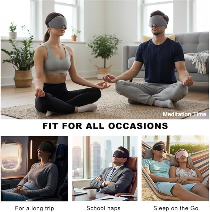 3D Sleep Mask for Side Sleepers Men Women Zero Eye Pressure Memory Foam Blackout Eye Mask Soft Breathable Light Blocking for Travel Yoga Napping Night Black