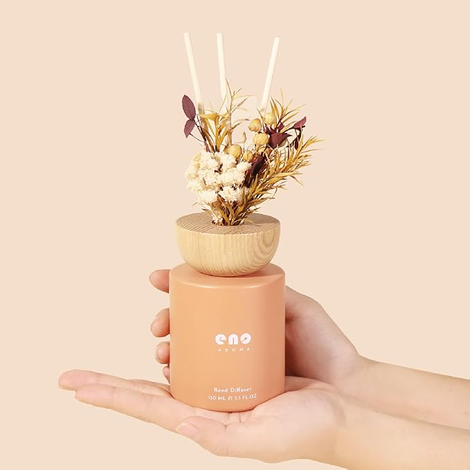Reed Diffuser Set with Dried Flowers, 5.1oz Essential Oil Home Fragrance, Long Lasting Air Freshener for Bathroom Shelf Decor, Housewarming Gift, Mango Papaya Salad Scent