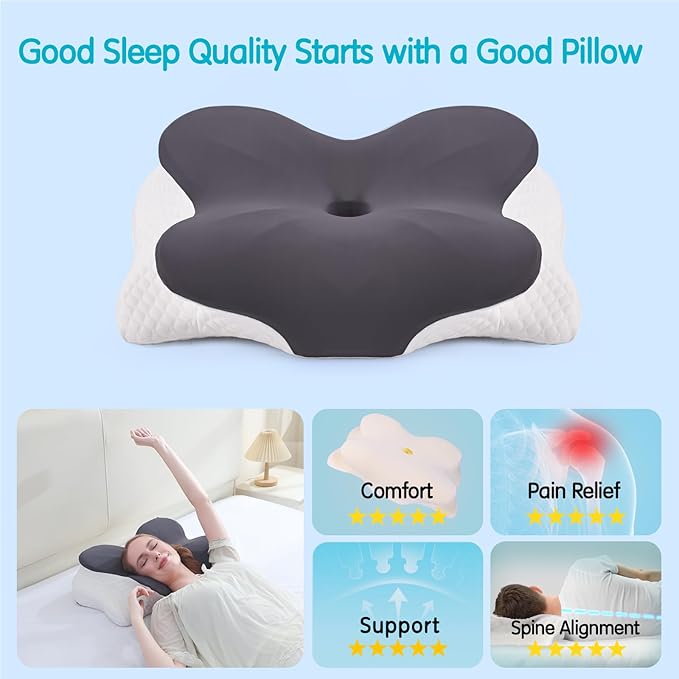 Cervical Pillow for Neck Pain Relief, Contour Memory Foam Pillows, Adjustable Orthopedic Pillow with Cooling Case for Side, Back, Stomach Sleepers, Ergonomic Neck and Shoulder Support