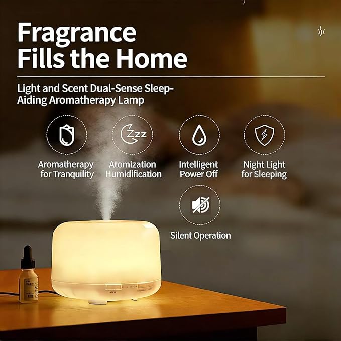 500ML Aromatherapy Diffusers 2-in-1 Essential Oil Diffuser,Diffuser Humidifier Large Room, Air Diffusers for Bedroom,Scent Diffuser,Humidifier with Auto Off Function(Warm Light)