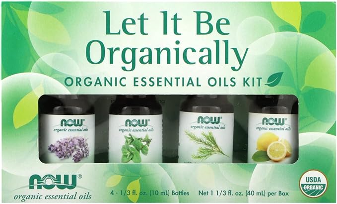 Let It Be Organically Organic Essential Oils Kit Now Foods 4 (10ml Bottles) Kit