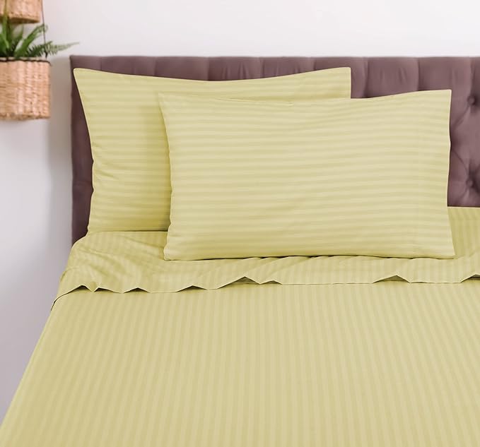 ROYALE LINENS 4 Piece King Sheets Set - Soft Brushed 1800 Microfiber Bedding - 1 Fitted, 1 Flat Sheet, 2 Pillow Cases - Wrinkle Free & Fade Resistant - Hotel Luxury Bed Sheets (Stripe Beige, King)