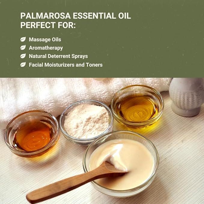 Palmarosa Essential Oil Direct from Norex Flavours India for Skin and Aromatherapy - Aceite de Palmarosa for Candle Scent for Candlemaking and Soaps (15ml)