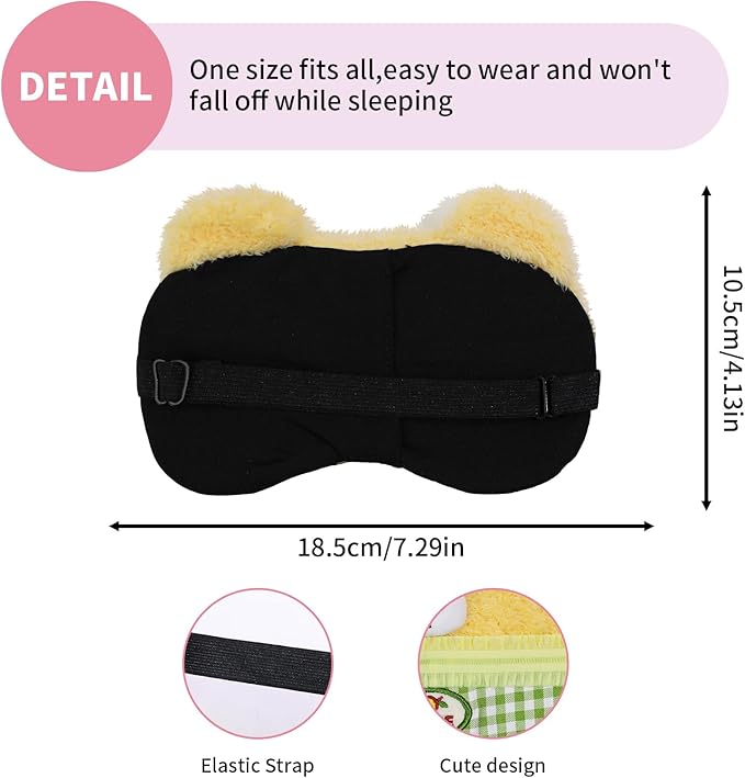 PERFECTSIGHT Sleep Eye Masks, Cute Plush Sleep Eye Cover Lightweight Adjustable Eyeshade Faux Fur Mask Cover for Women Men Kids Sleep Travel Nap, Cake Bear