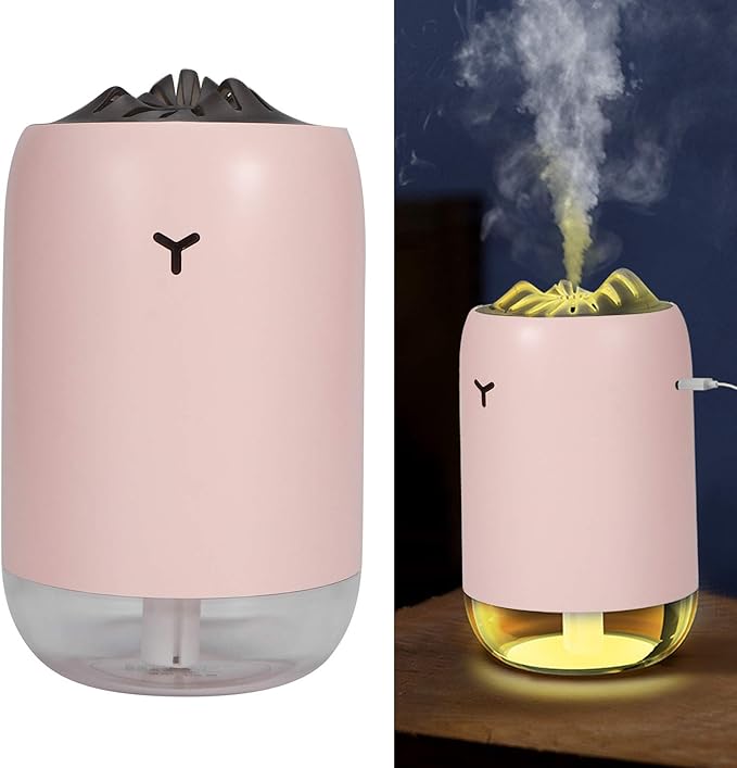 260ml USB Desktop Humidifier, Mini Air Diffuser with Night Light, Quiet Mist Humidifier for Home Office, One - Button Dual Mist Mode, Leak - Proof Design (Pink)