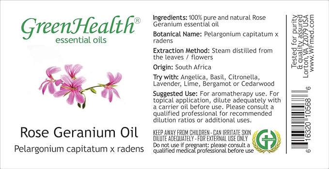 GreenHealth - Rose Geranium 100% Pure Therapeutic Grade Essential Oil -15ml