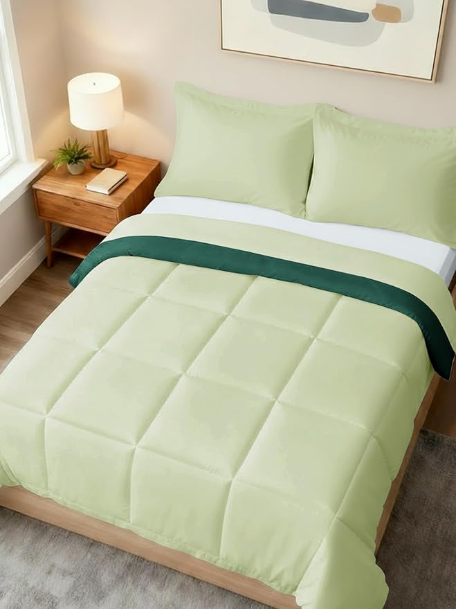 Full Comforter Set - 7 Piece Bed in a Bag Full Size Bed Set - Down Alternative Comforter, Flat Sheet, Fitted Sheet, Pillowcase & Shams for All Seasons - Soft, Comfy & Breathable - Light Sage/Emerald