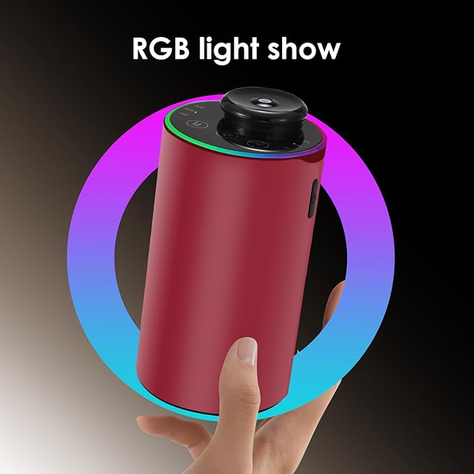Waterless Essential Oil Diffuser with 8 Color LED Night Light, 3 Mist Levels & Timers, Portable Rechargeable Aromatherapy Diffuser for Home Car Room Studio Office, Metal (Red)