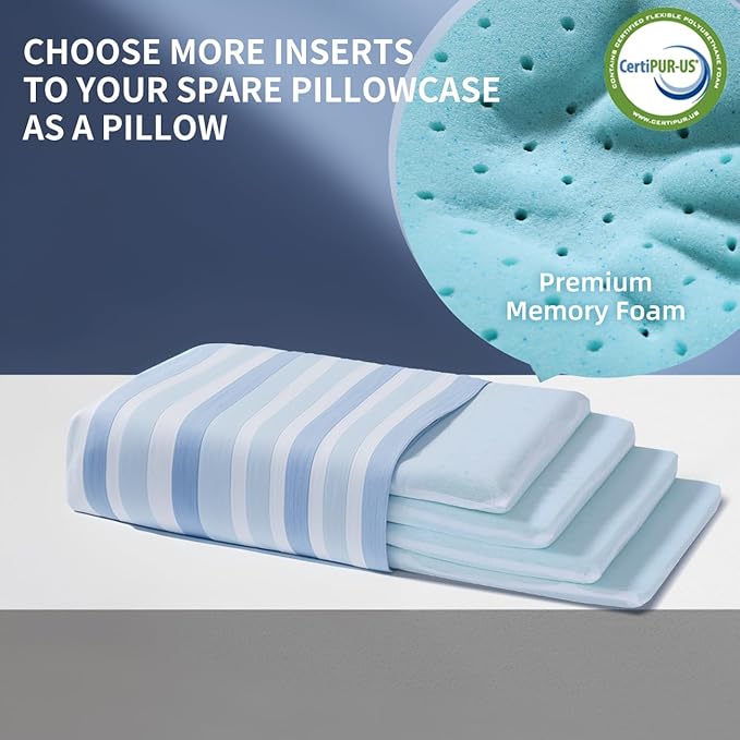 Adjustable Memory Foam Pillow's One Layer - 1 Height 1.2'' Insert for Cervical Pillow to Raise Height, CertiPUR-US Memory Foam Piece, Ultra Thin Pillow for Stomach Sleeper, Blue, Ultra Soft