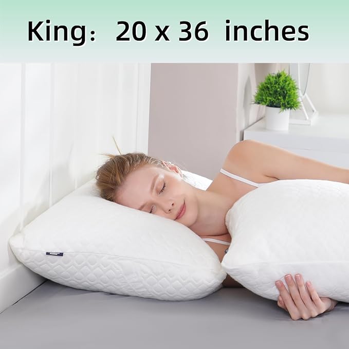 Rainmr Pillow King Size Memory Foam for Sleeping, Bed Pillows with Washable Cooling Pillowcase for Back & Side & Stomach Sleepers, 20x36 inches (White, King 1-Pack)