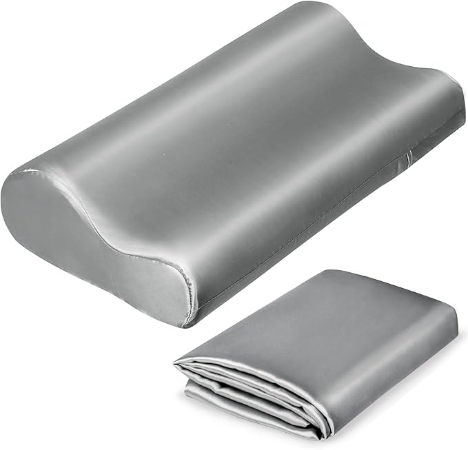 Satin Pillowcase for Contour Memory Foam Pillows, 24" x 14" x 5.1"/3.5" Cervical Pillow Case, Soft Pillow Cover for Sleeping Pillows (Grey)