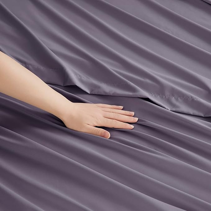 Clara Clark Bed Sheets, Premier 1800 Series Bed Sheet Set, Deep Pocket, Wrinkle, Fade, Stain Resistant, Luxury Soft Bedding Sheets & Pillowcases, Twin, Grayish Purple